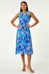 Roman Blue Floral Print Wrap Chiffon Midi Dress - 12 Image 2