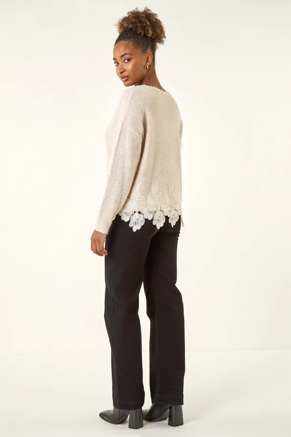 Roman Beige Floral Lace Trim Knit Jumper - 12 Image 4