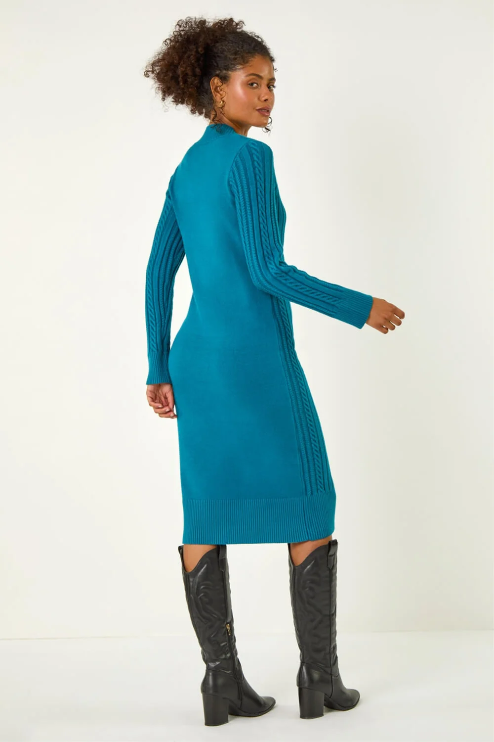 Dusk Teal Cable Knit Midi Jumper Dress - 12 Image 4