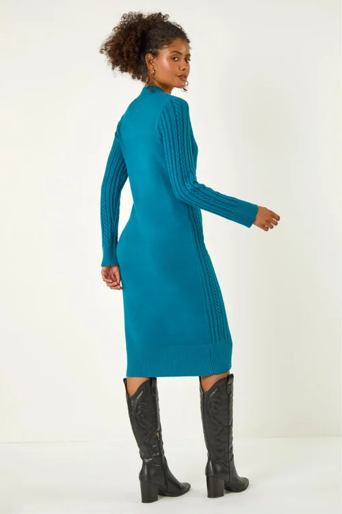 Dusk Teal Cable Knit Midi Jumper Dress - 12 Image 4
