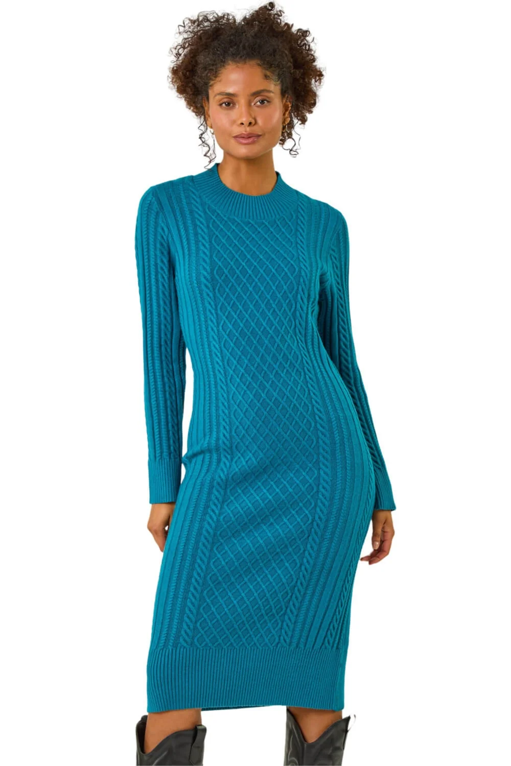 Dusk Teal Cable Knit Midi Jumper Dress - 12 | Matalan Dusk Teal Cable Knit Midi Jumper Dress - 12 | Matalan