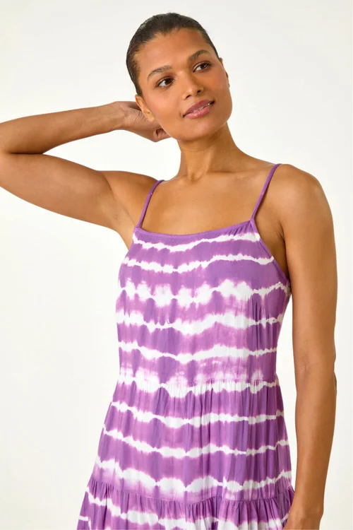 Roman Purple Tie Dye Print Tiered Dress - 10 Image 4