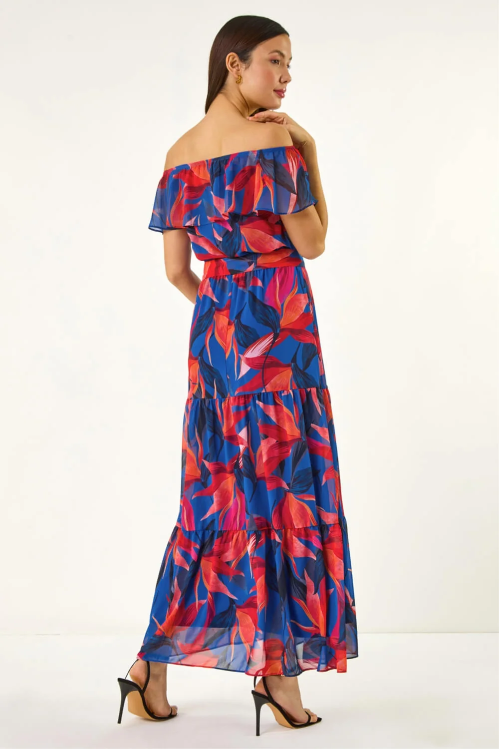 Roman Navy Floral Print Bardot Belted Maxi Dress - 18 Image 3
