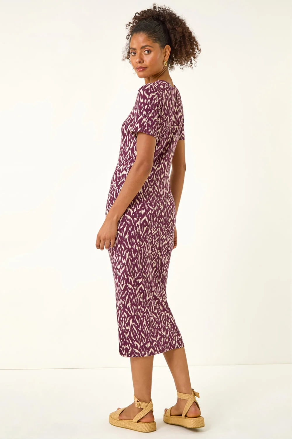 Dusk Wine Abstract Print Stretch Midi Dress - 14 Image 4