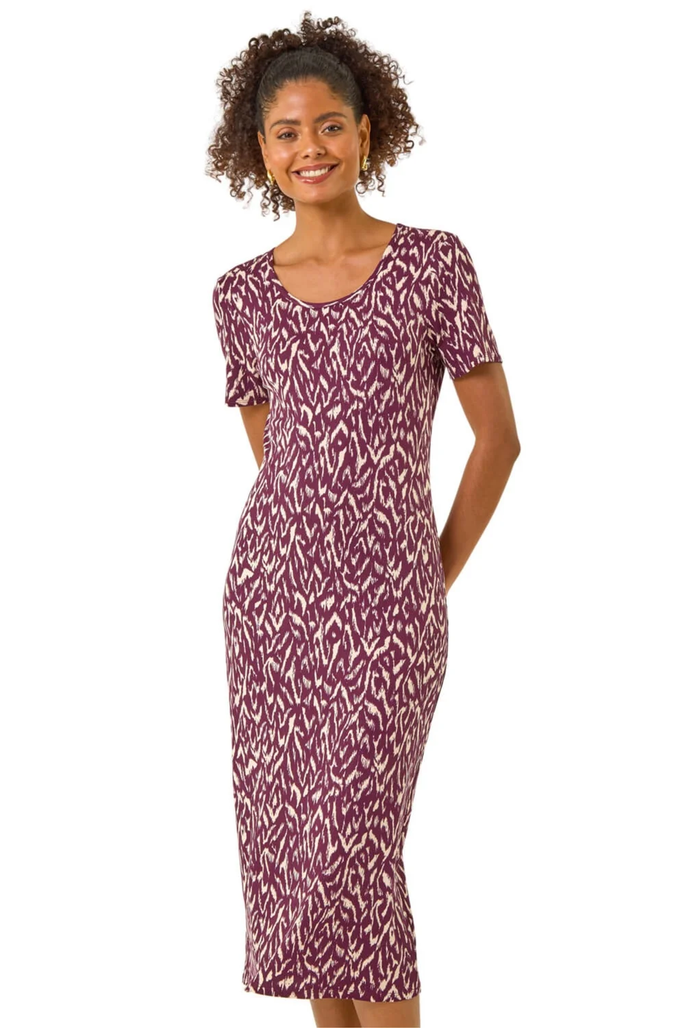 Dusk Wine Abstract Print Stretch Midi Dress - 14 Image 1