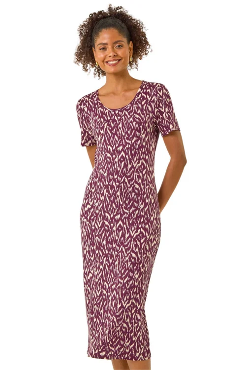 Dusk Wine Abstract Print Stretch Midi Dress - 14 Image 1
