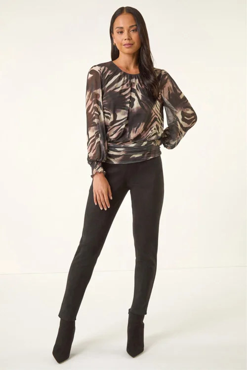 Roman Black Petite Mesh Blouson Top - 14 Image 3