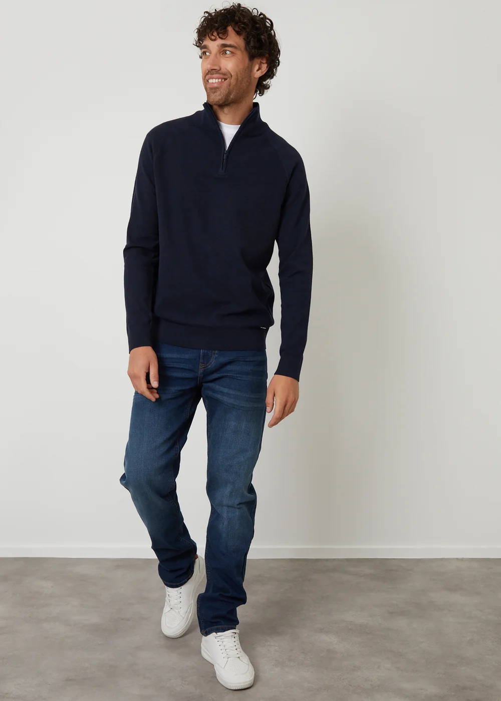 Threadbare Navy Textured Knit Quarter Zip Jumper - XL Image 3
