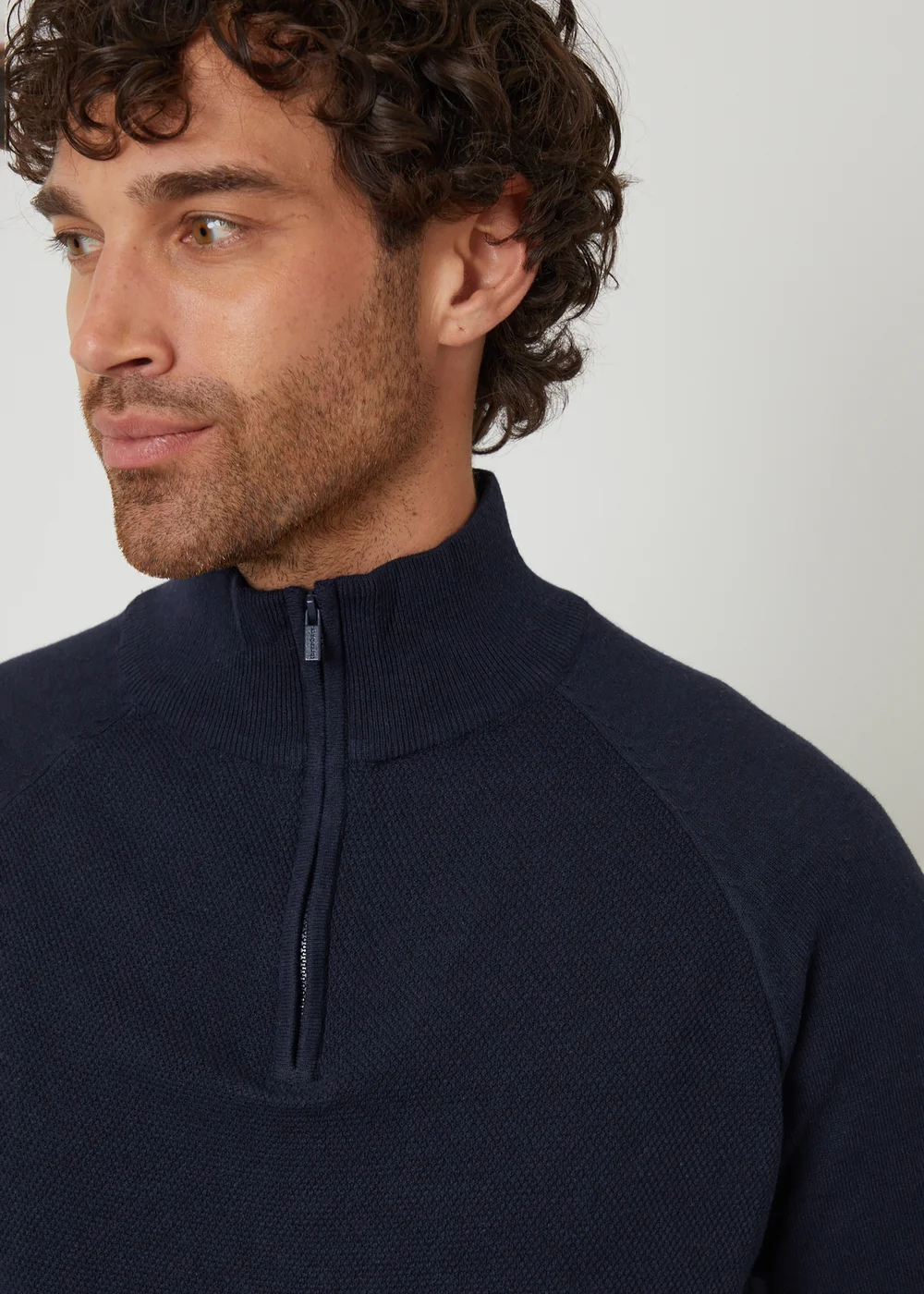 Threadbare Navy Textured Knit Quarter Zip Jumper - XL Image 4