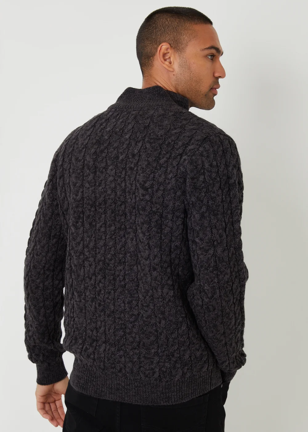 Threadbare Black Mock Tee Funnel Neck Cable Knit Jumper - M Image 2