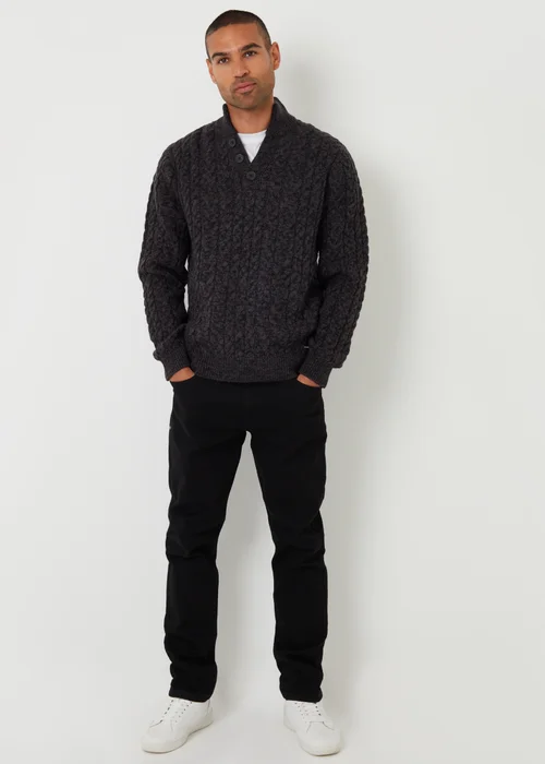 Threadbare Black Mock Tee Funnel Neck Cable Knit Jumper - M Image 3