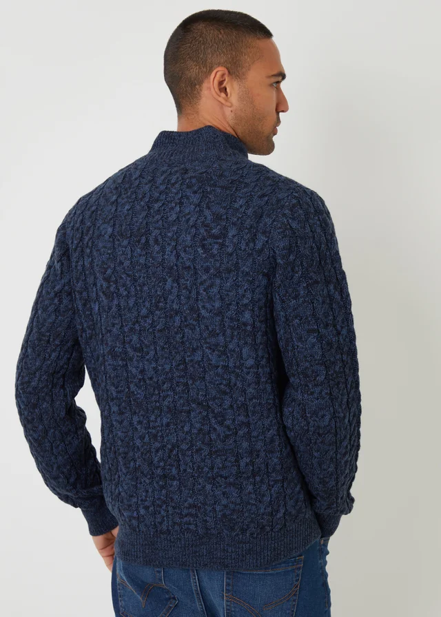 Threadbare Blue Mock Tee Funnel Neck Cable Knit Jumper