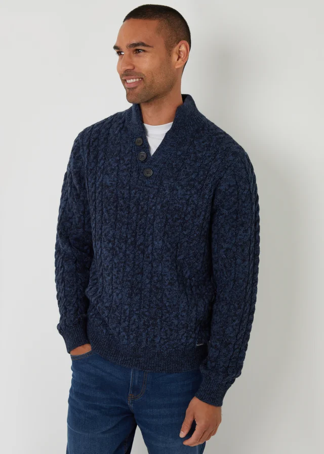 Threadbare Blue Mock Tee Funnel Neck Cable Knit Jumper