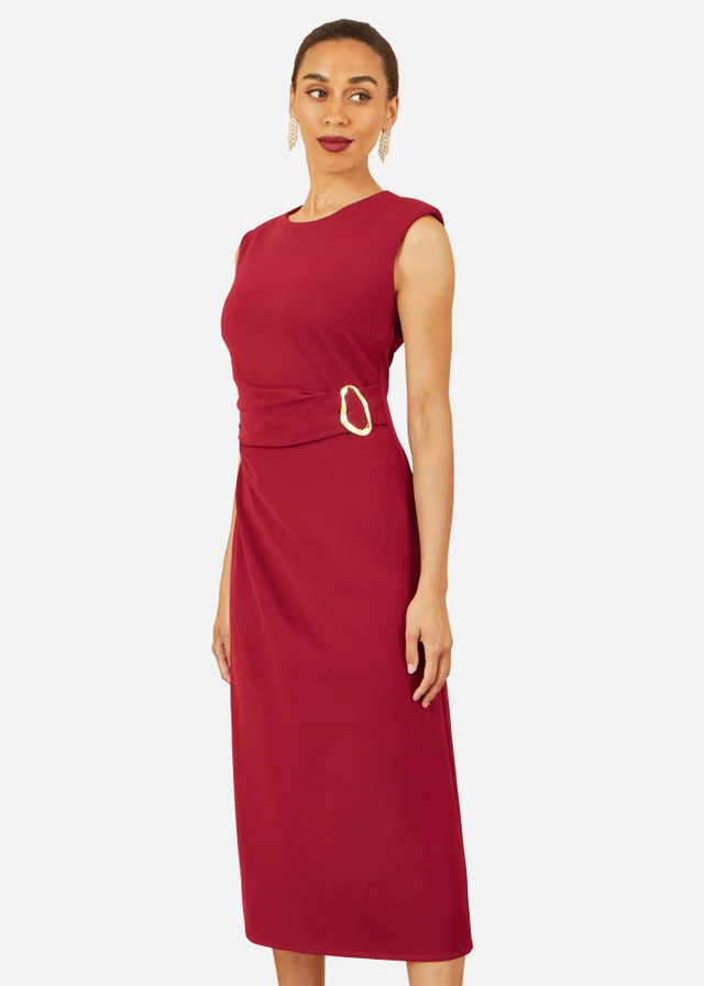 Yumi Burgundy Buckle Detail Ruched Dress