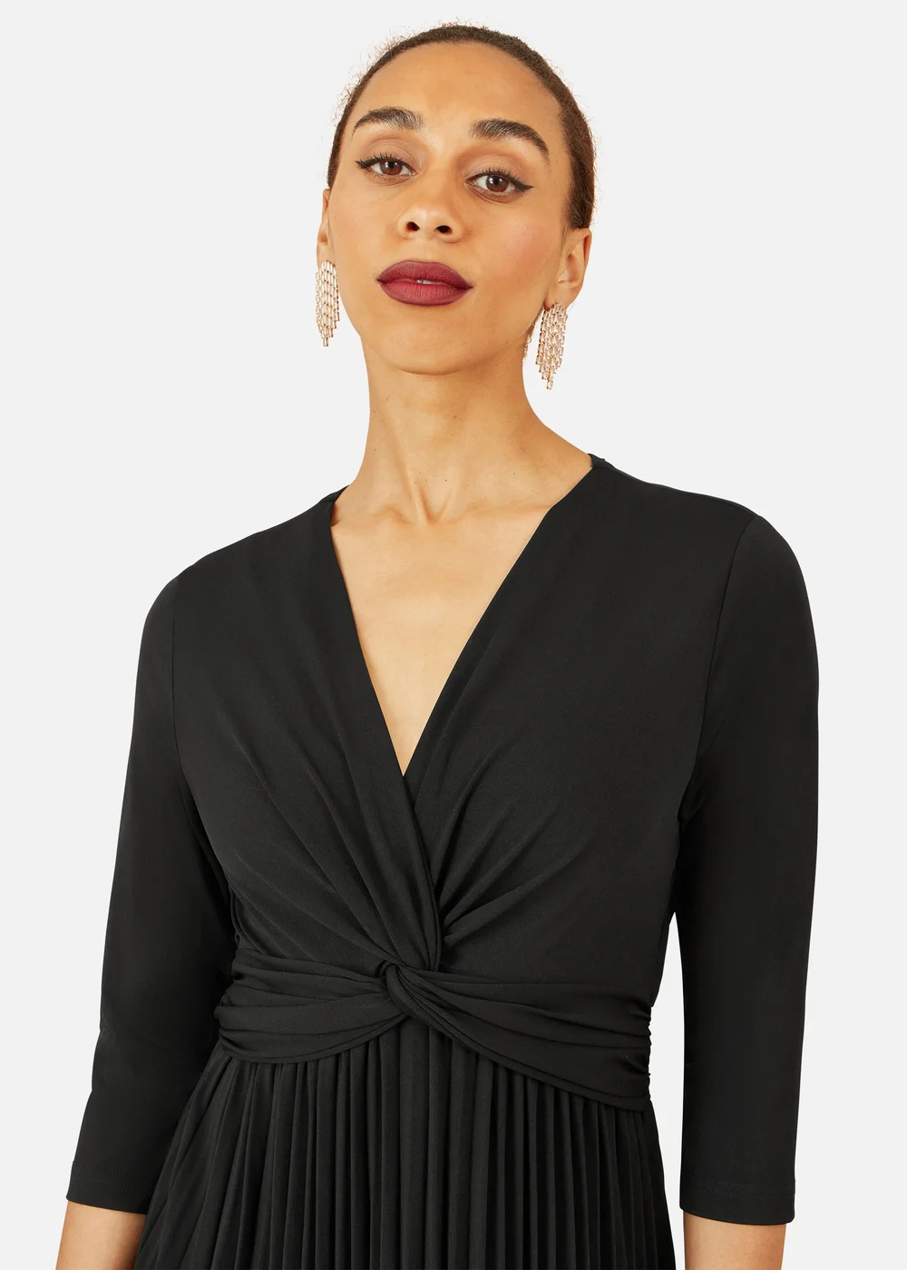 Yumi Black Jersey Knot Waist Pleated Midi Dress - 12 Image 3