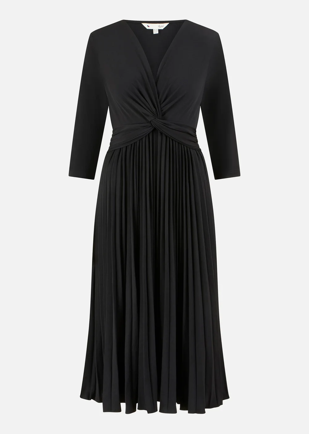 Yumi Black Jersey Knot Waist Pleated Midi Dress - 12 Image 4