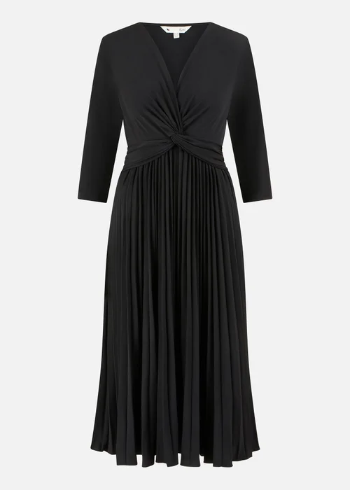 Yumi Black Jersey Knot Waist Pleated Midi Dress - 12 Image 4
