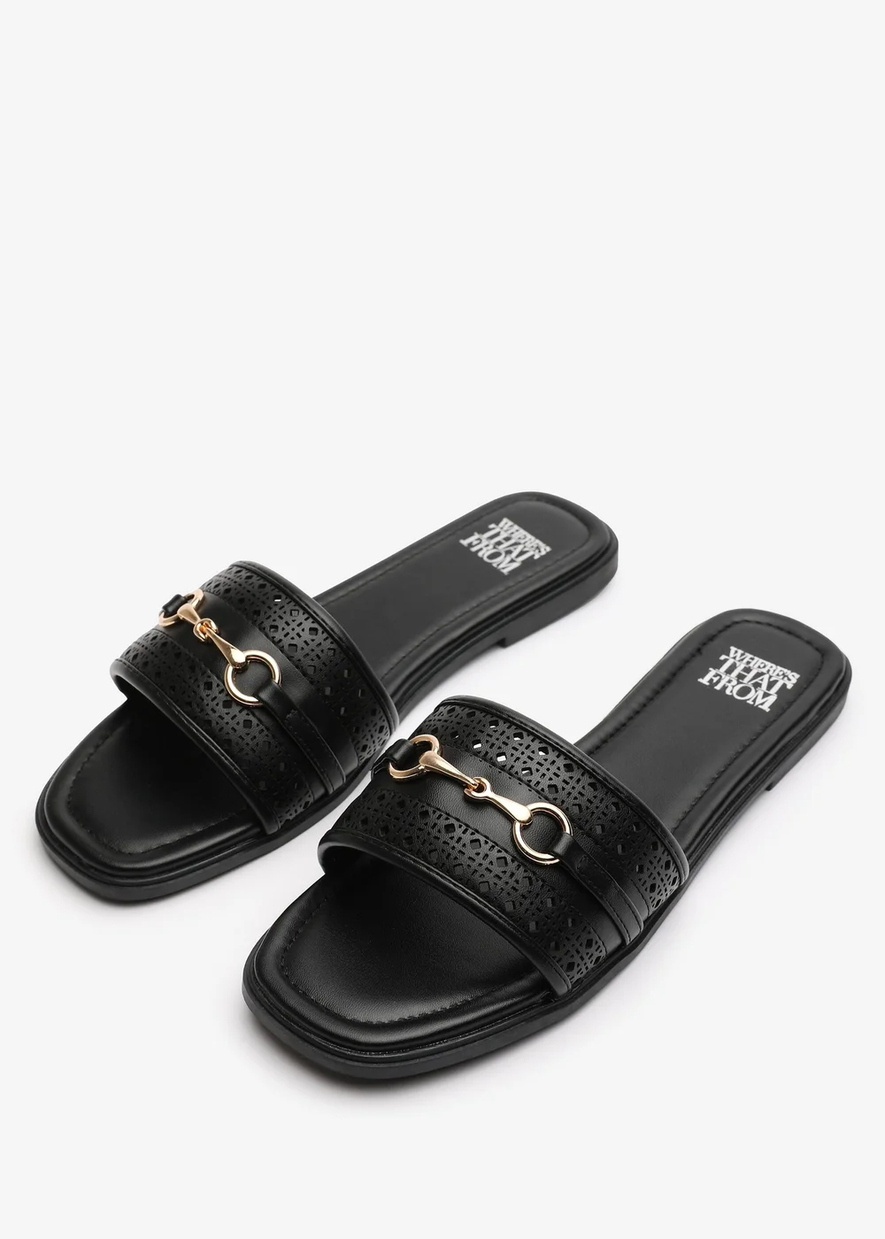 Where's That From Mackenzie Black Sliders With Geometric Metal Strap Detail - 5 Image 3