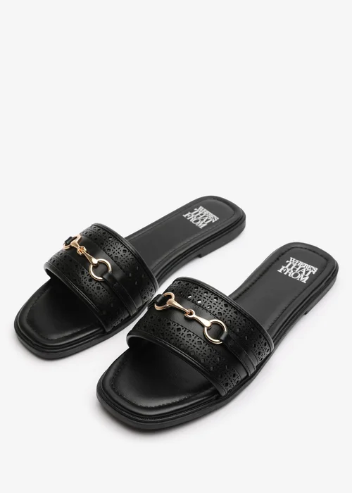Where's That From Mackenzie Black Sliders With Geometric Metal Strap Detail - 5 Image 3