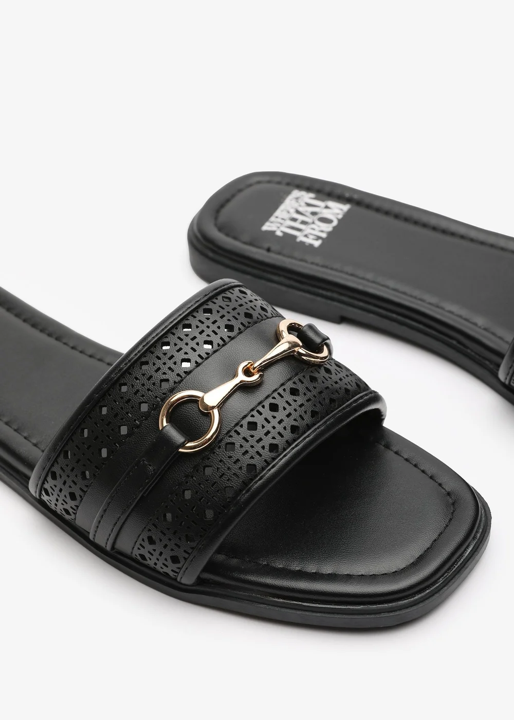 Where's That From Mackenzie Black Sliders With Geometric Metal Strap Detail - 5 Image 4