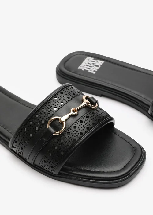 Where's That From Mackenzie Black Sliders With Geometric Metal Strap Detail - 5 Image 4