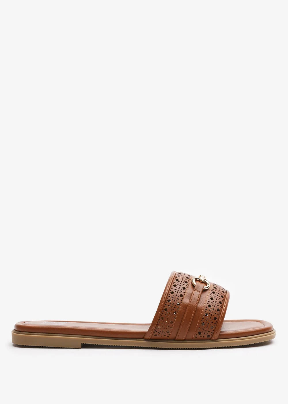 Where's That From Mackenzie Tan Sliders With Geometric Metal Strap Detail - 3 Image 1