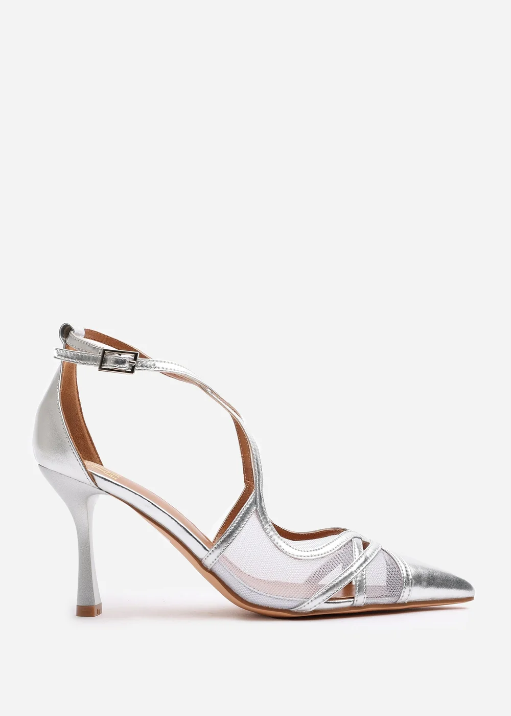 Where's That From Katherine Silver Metallic Strappy Pointed Toe Heels - 6 Image 1