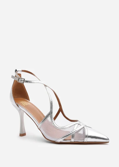 Where's That From Katherine Silver Metallic Strappy Pointed Toe Heels - 6 Image 3