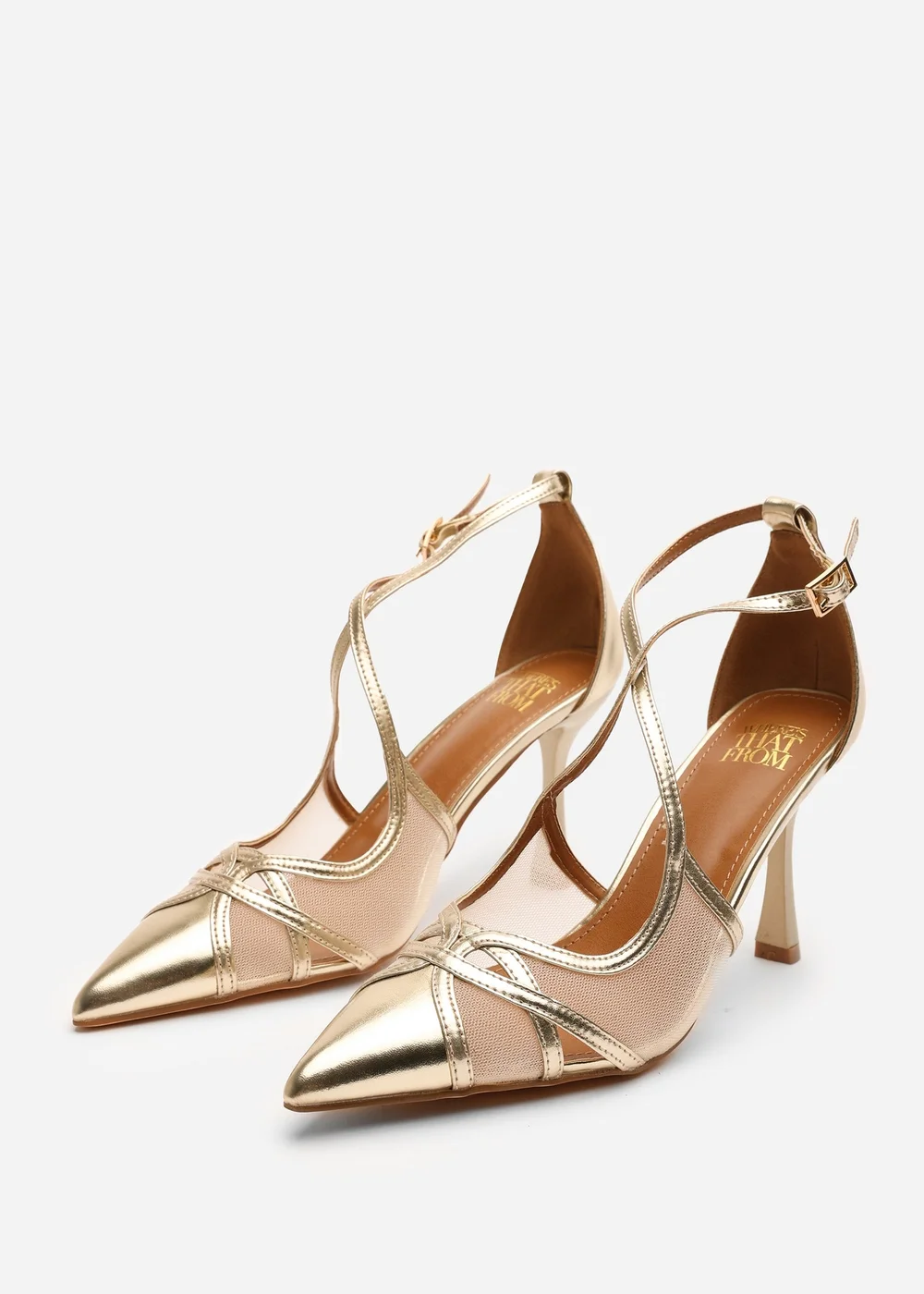 Where's That From Katherine Gold Metallic Strappy Pointed Toe Heels - 4 Image 4
