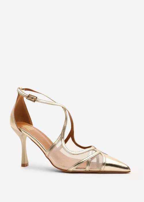Where's That From Katherine Gold Metallic Strappy Pointed Toe Heels - 4 Image 3