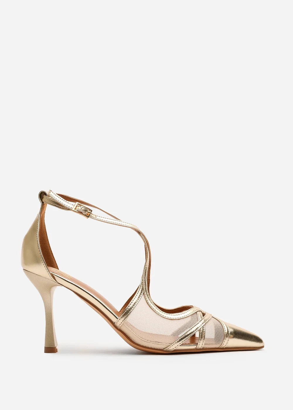 Where's That From Katherine Gold Metallic Strappy Pointed Toe Heels - 4 Image 1