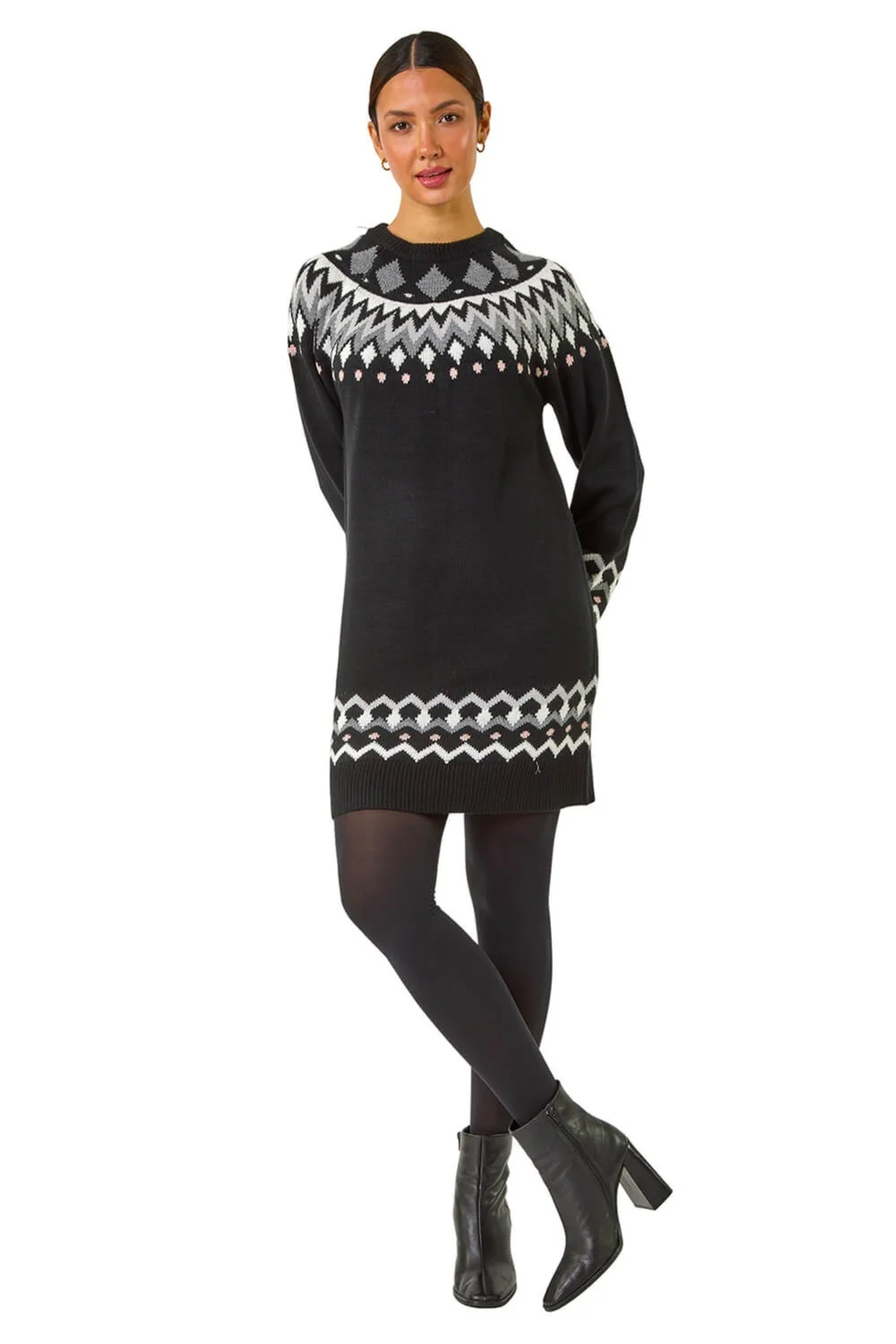 Roman Black Geometric Print Knitted Shift Dress - 16 Image 2