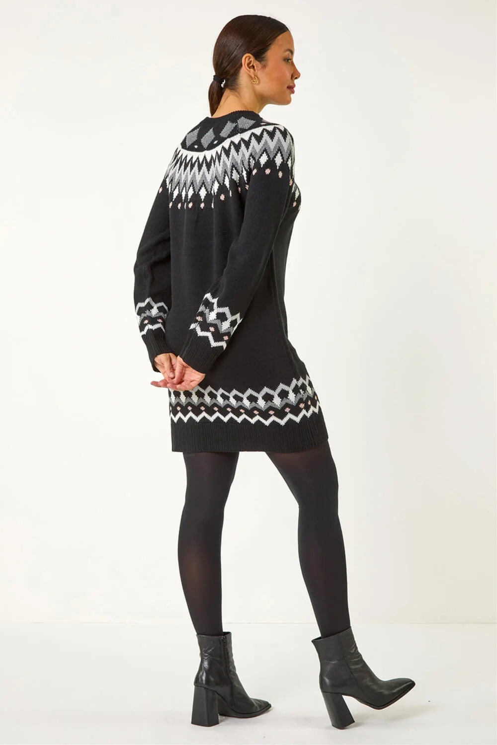 Roman Black Geometric Print Knitted Shift Dress - 16 Image 4