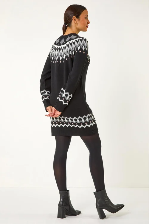 Roman Black Geometric Print Knitted Shift Dress - 16 Image 4