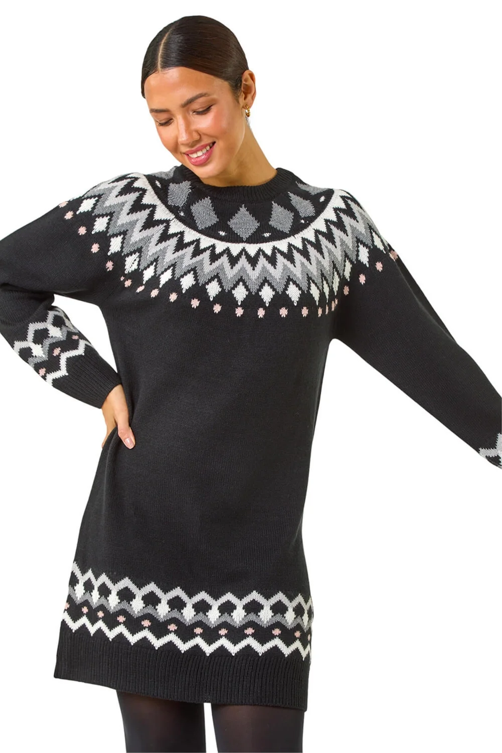 Roman Black Geometric Print Knitted Shift Dress - 16 Image 1