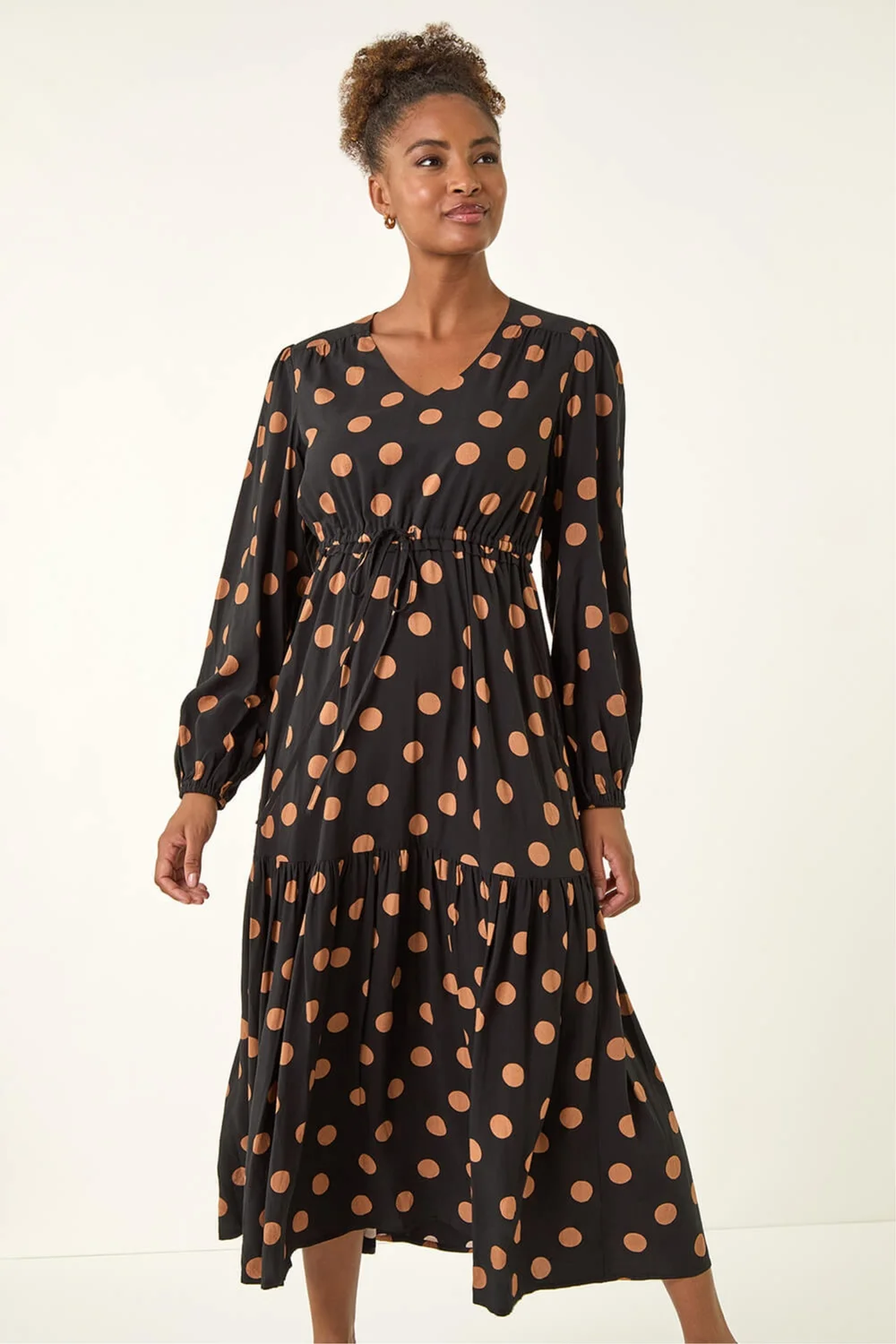 Roman Black Polka Dot Stretch Midi Dress - 18 Image 2