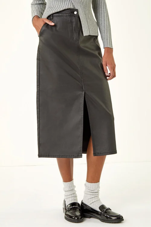 Roman Black Coated Midi Pencil Skirt - 10 Image 1