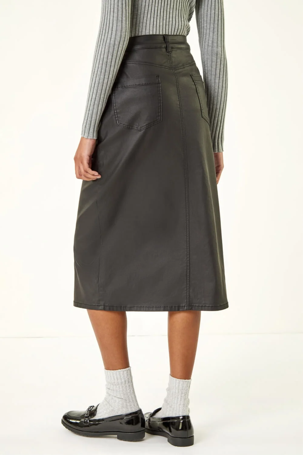 Roman Black Coated Midi Pencil Skirt - 10 Image 4