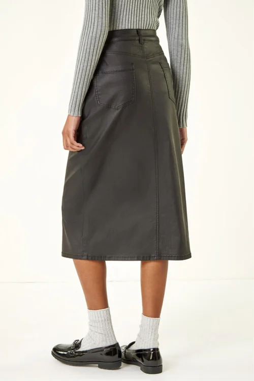 Roman Black Coated Midi Pencil Skirt - 10 Image 4
