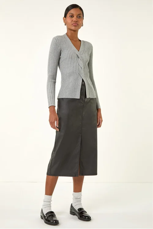 Roman Black Coated Midi Pencil Skirt - 10 Image 3