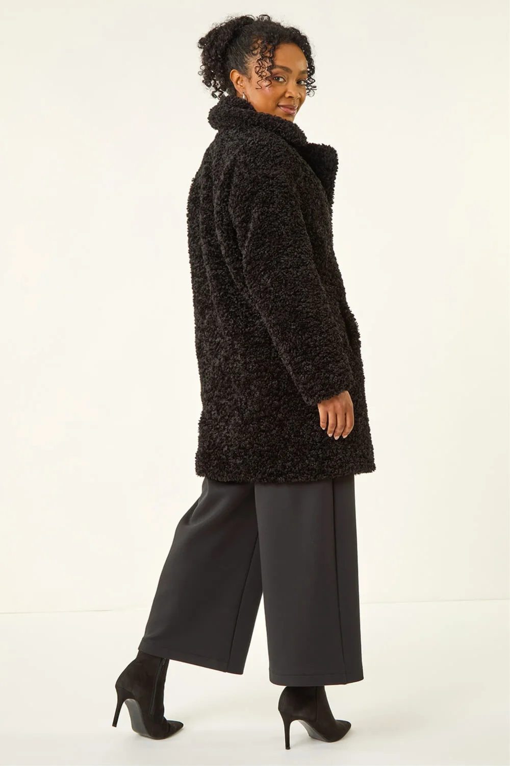 Roman Black Petite Teddy Longline Coat - 12 Image 4