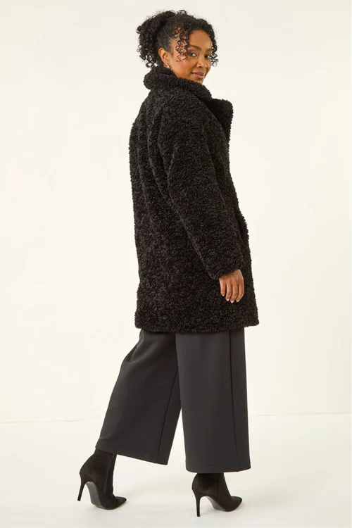 Roman Black Petite Teddy Longline Coat - 12 Image 4