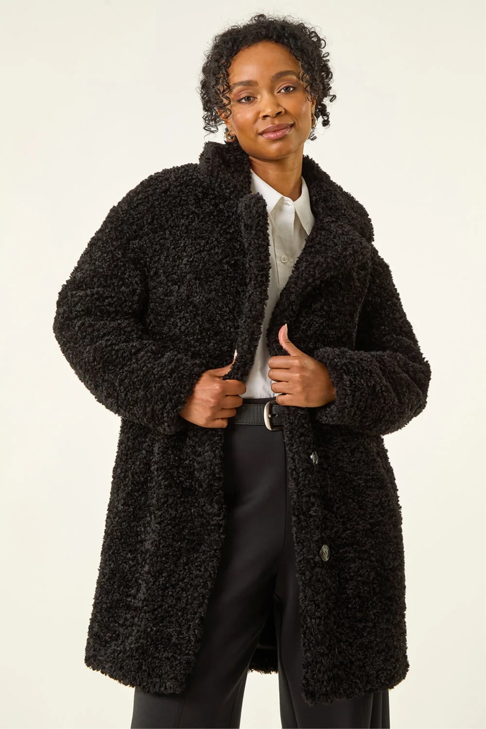 Roman Black Petite Teddy Longline Coat - 12 Image 3