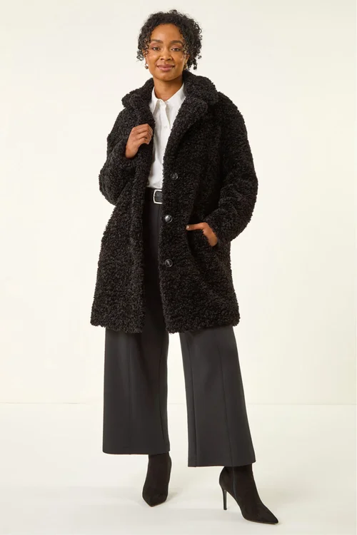 Roman Black Petite Teddy Longline Coat - 12 Image 1