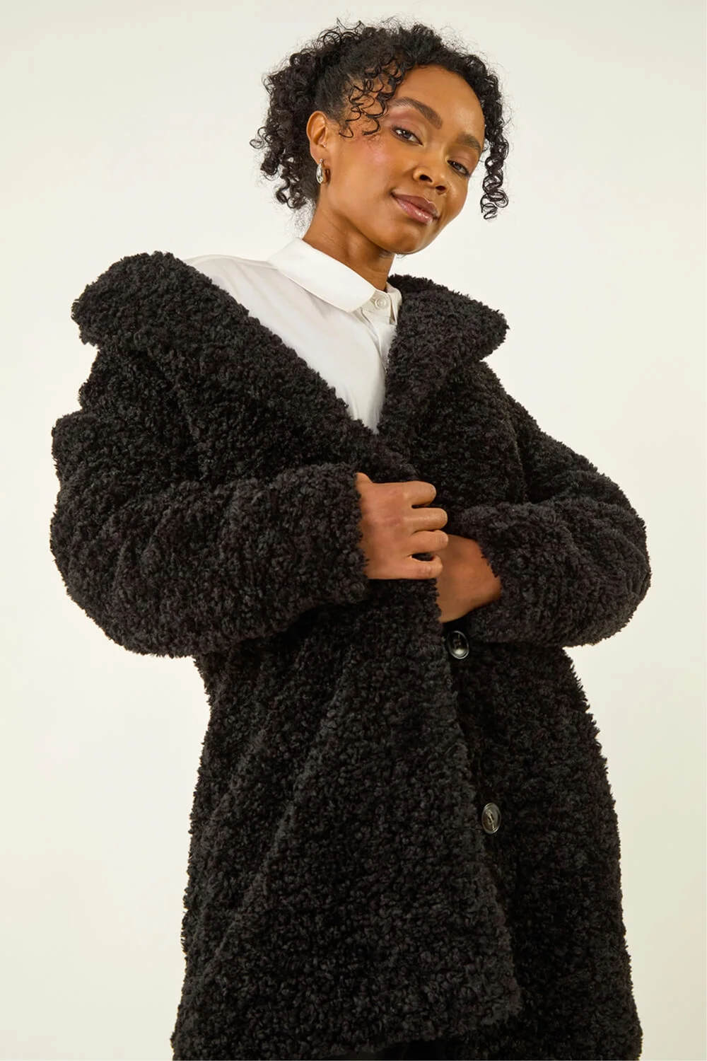 Roman Black Petite Teddy Longline Coat - 12 Image 2