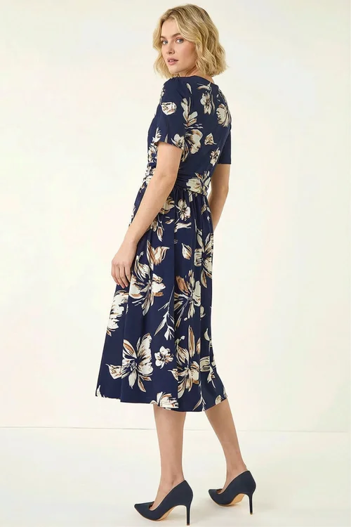 Roman Navy Floral Wrap Midi Dress - 16 Image 4