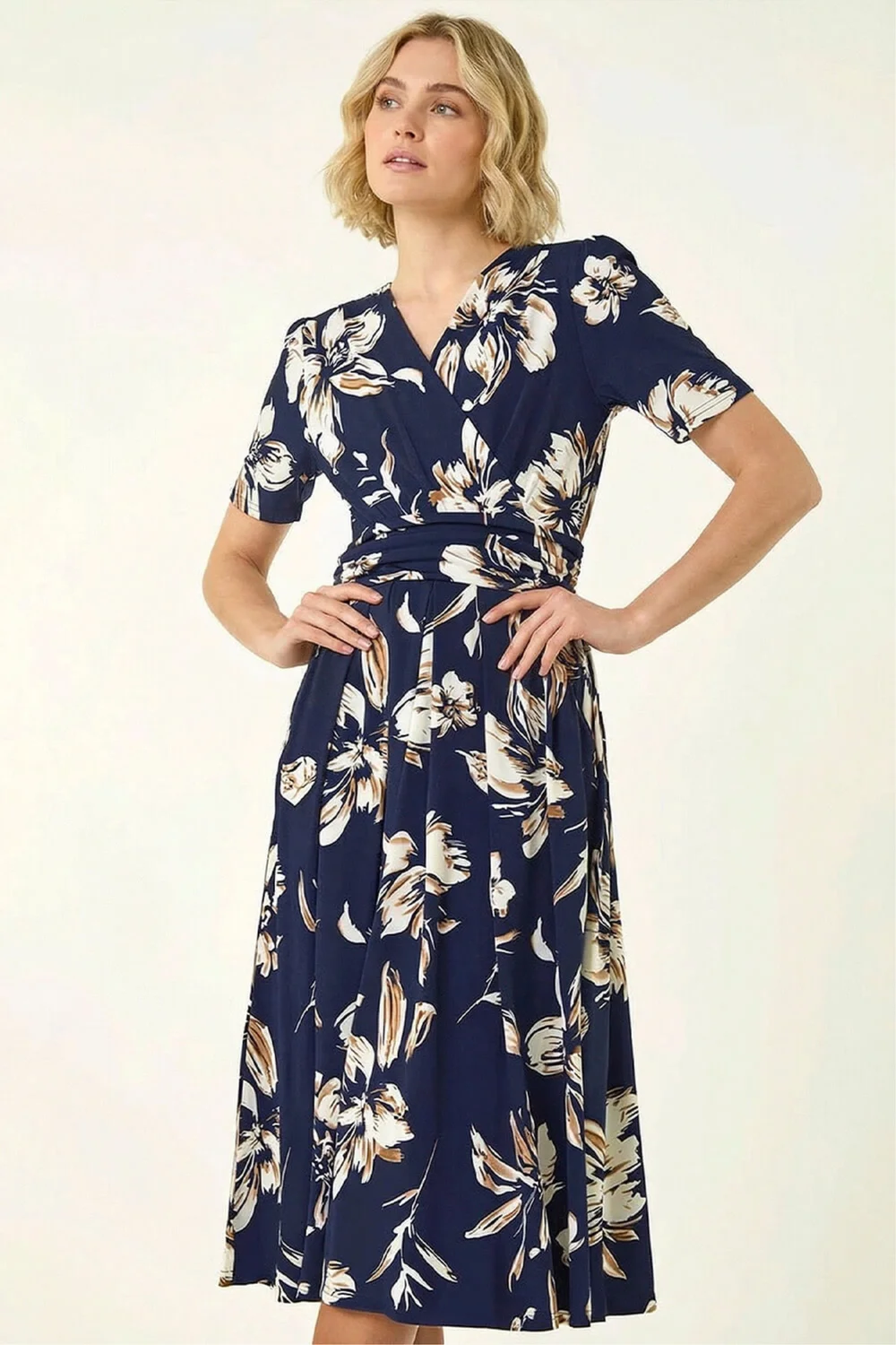 Roman Navy Floral Wrap Midi Dress - 16 Image 1