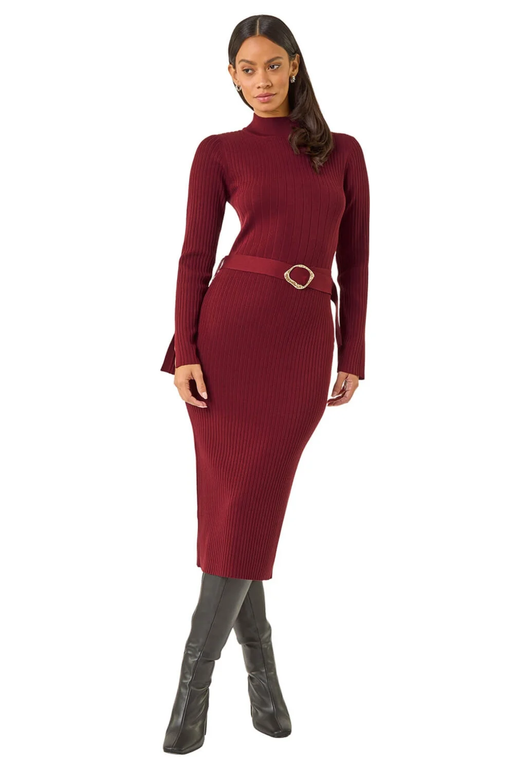 Dusk Wine Knitted Buckle Midi Dress - 18 Image 2