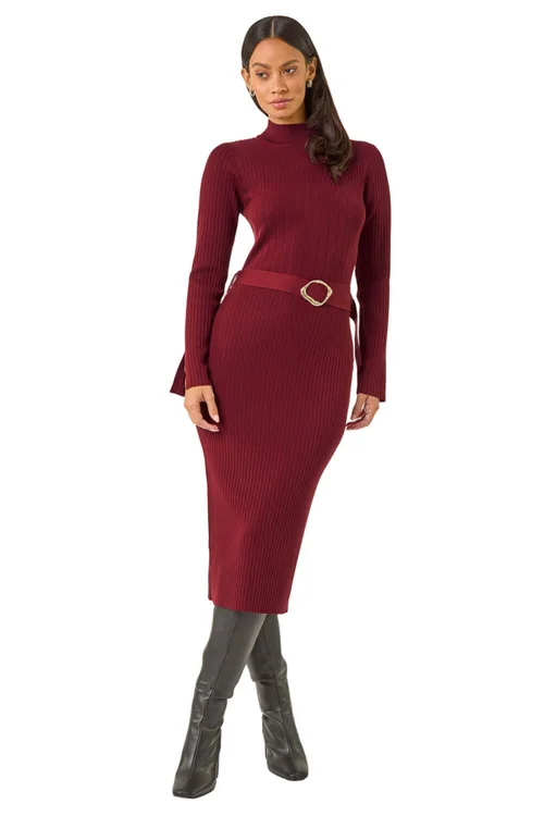 Dusk Wine Knitted Buckle Midi Dress - 18 Image 2