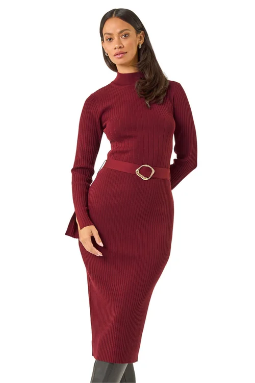 Dusk Wine Knitted Buckle Midi Dress - 18 Image 1